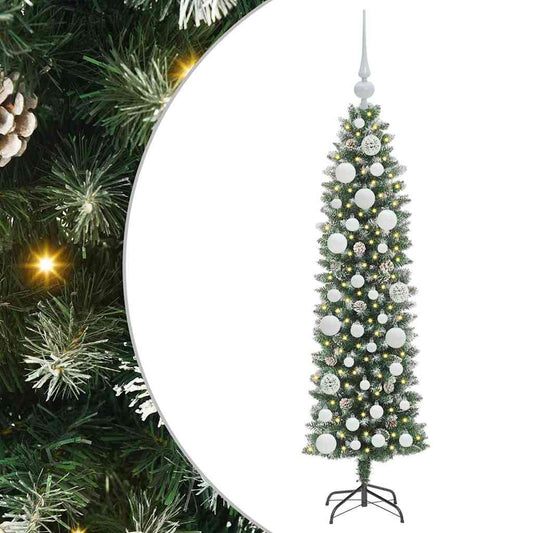 Künstlicher schlanker Weihnachtsbaum Grün und Weiß 120 cm