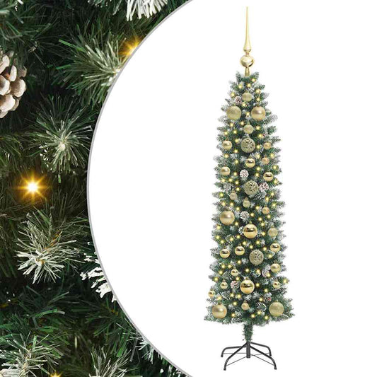 Künstlicher schlanker Weihnachtsbaum Grün und Weiß 150 cm