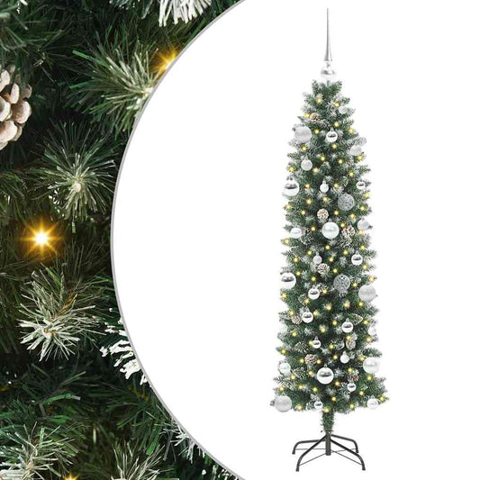 Künstlicher schlanker Weihnachtsbaum Grün und Weiß 150 cm