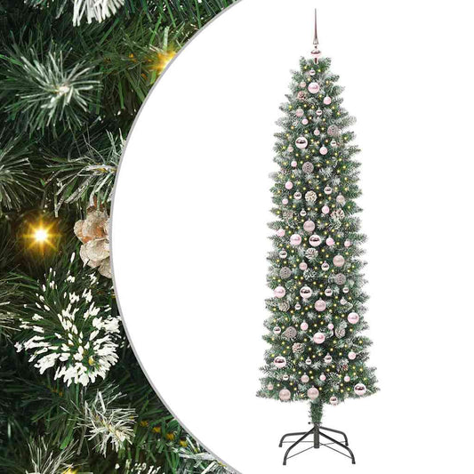 Künstlicher schlanker Weihnachtsbaum Grün und Weiß 210 cm