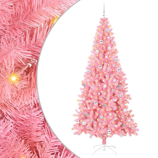 Albero di Natale con 300 LED e supporto, rosa, 240 cm, PVC