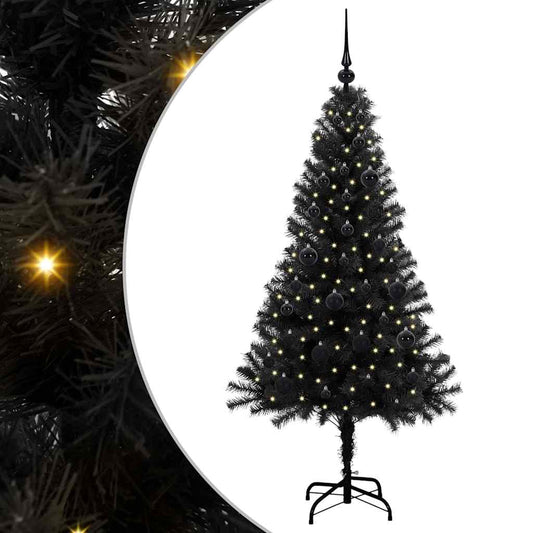Weihnachtsbaum mit 150 LEDs mit Ständer Schwarz 150 cm PVC