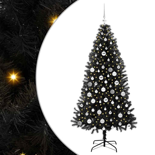 Albero di Natale con 300 LED e supporto, nero, 180 cm, PVC