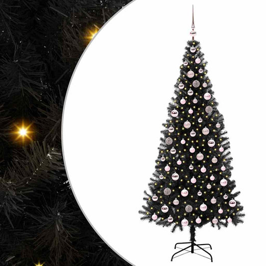 Albero di Natale con 300 LED e supporto, nero, 210 cm, PVC