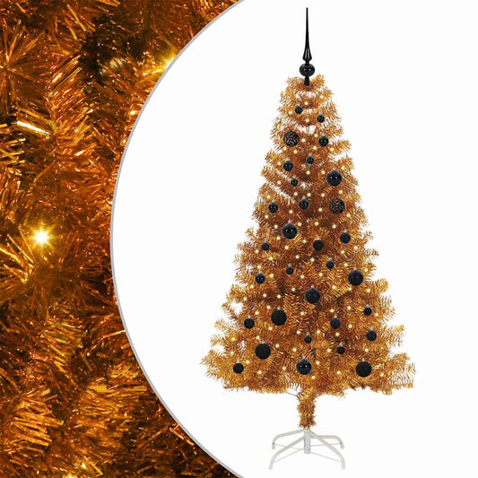 Weihnachtsbaum mit 150 LEDs mit Ständer Gold 150 cm PET