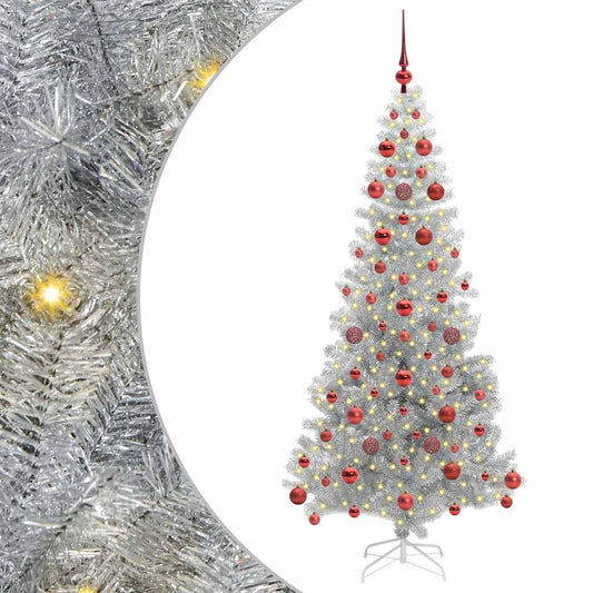 Albero di Natale con 300 LED e supporto, argento, 180 cm, adatto agli animali domestici
