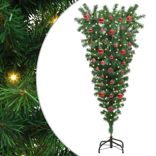 Albero di Natale artificiale capovolto con set di palline, verde, 120 cm, PVC
