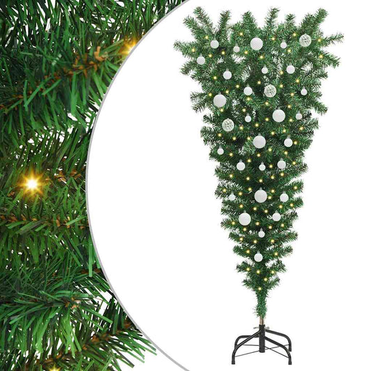 Umgedrehter Kunst Weihnachtsbaum mit Kugelset Grün 150 cm PVC