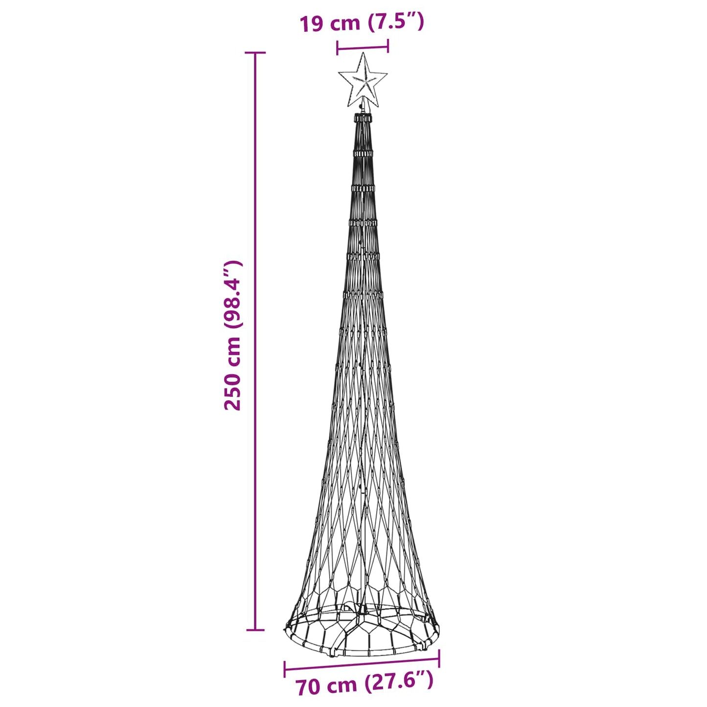 LED-Weihnachtsbaum Warmes Weiß 70 x 70 x 250 cm Metall