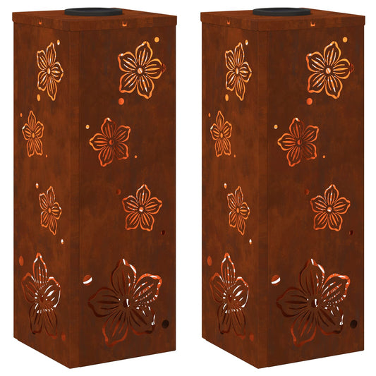 Luce solare a LED da giardino, 2 pezzi, in acciaio resistente alle intemperie e antiruggine