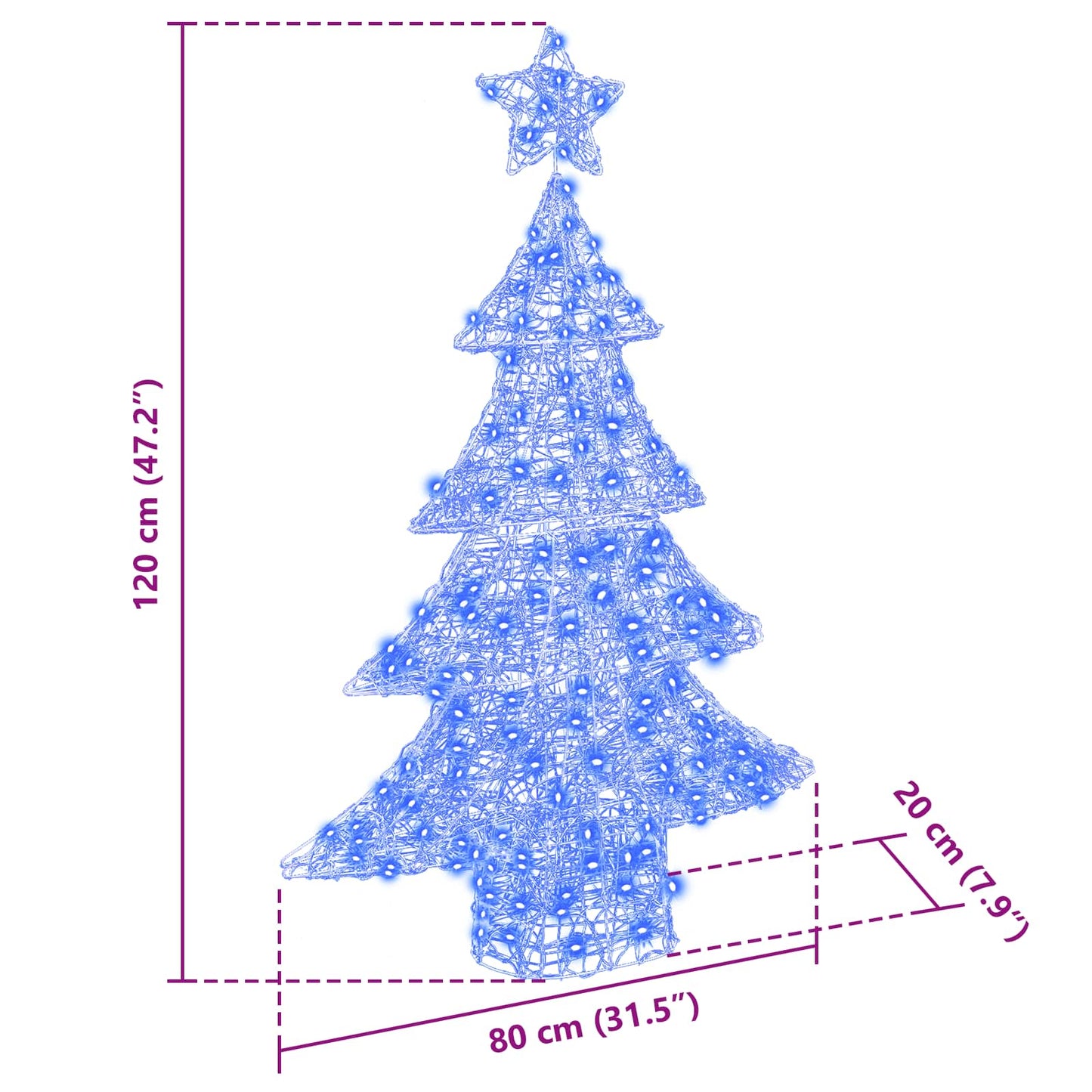 Albero di Natale con 100 LED blu, 122 cm, acrilico