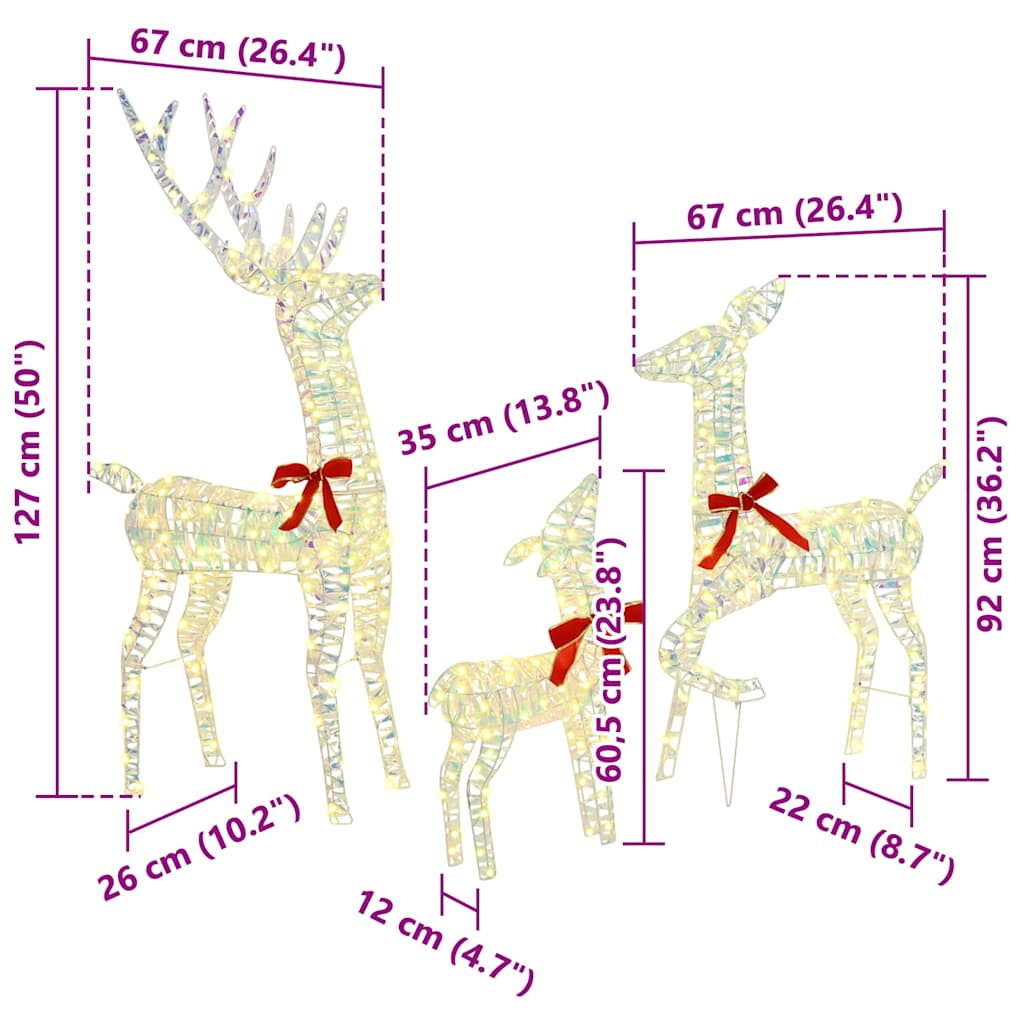 Rentierfamilie mit 300 LEDs 3 pcs Warmweiß 67 x 26 x 127 cm PET