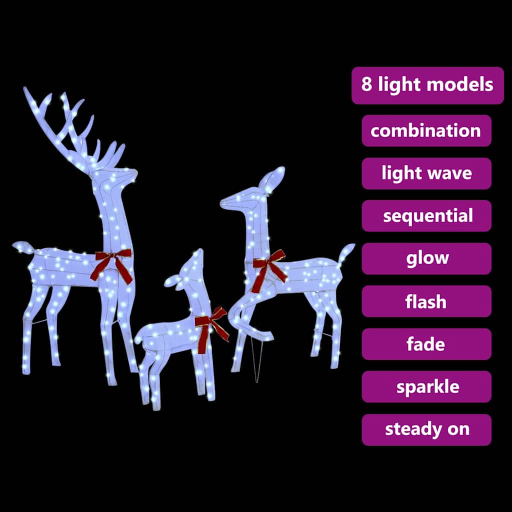 Famiglia di renne 3 pezzi Bianco freddo 68 x 26 x 127 cm Tessuto