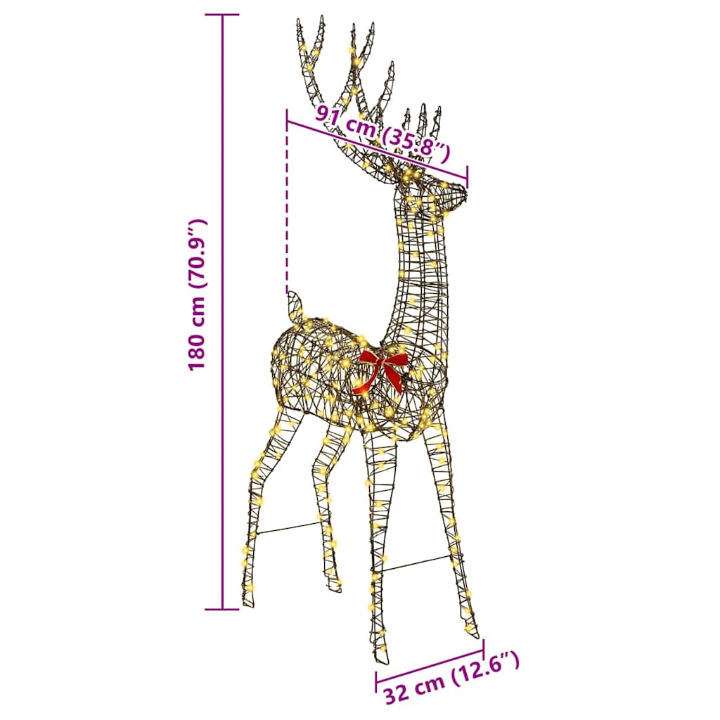 3D Rentier mit 250 LEDs Warmweiß 180 cm Rattan