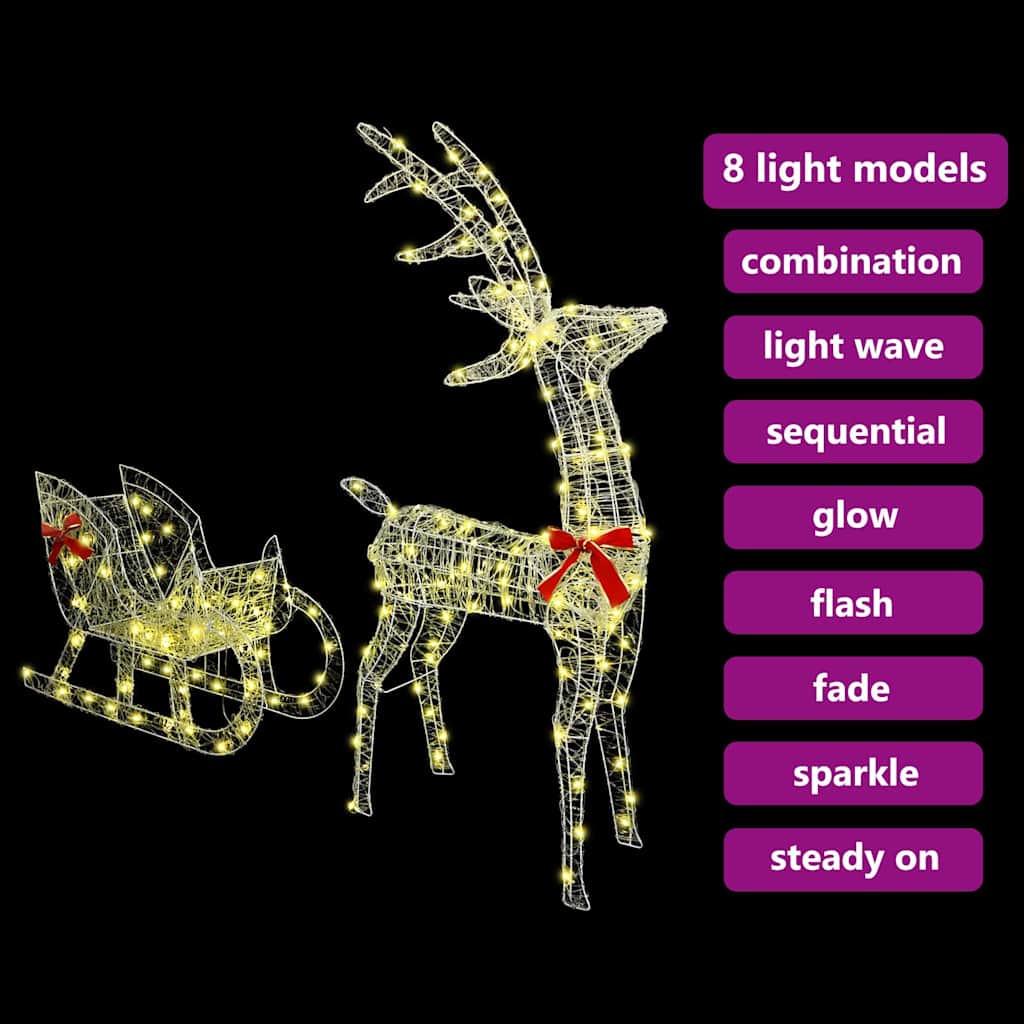 Slitta trainata da renne bianco caldo 70 x 26 x 128,5 cm acrilico