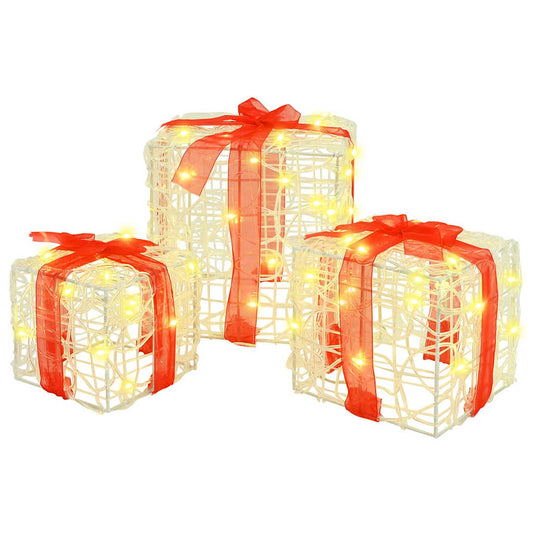 Scatola regalo con 60 LED (3 pezzi), bianco caldo, 20 x 20 x 20 cm, acrilico