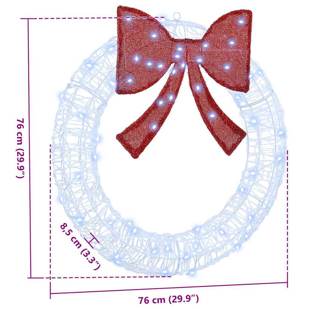 Kranz mit 60 LEDs Kaltweiß 76 x 8,5 x 76 cm Acryl