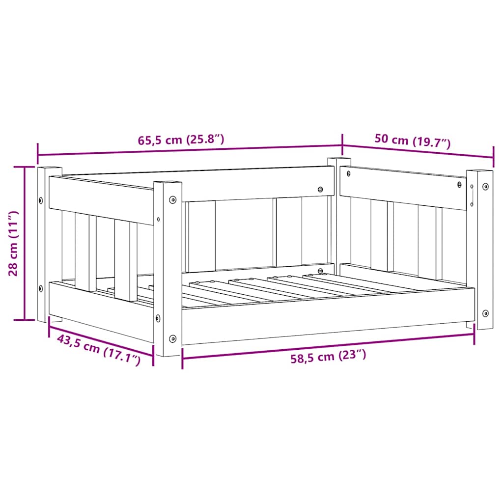 Hundebett Wachsbraun 65,5 x 50,5 x 28 cm Massives Kiefernholz