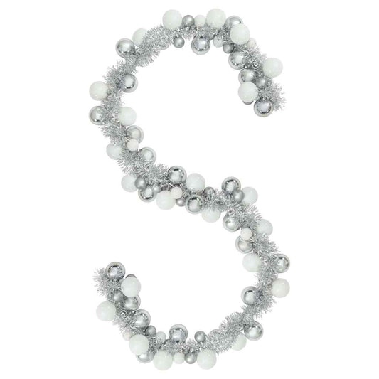 Ghirlanda di palline di Natale, bianca e argento, 186 cm, polistirolo