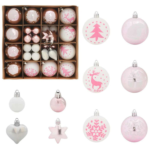 Set di palline di Natale, 40 pezzi, bianco e rosa