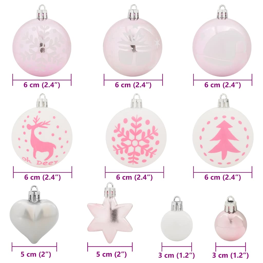 Set di palline di Natale, 40 pezzi, bianco e rosa