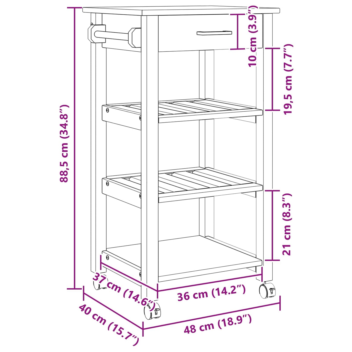 Küchentrolley Uni Schwarz 88,5 x 40 x 48 cm