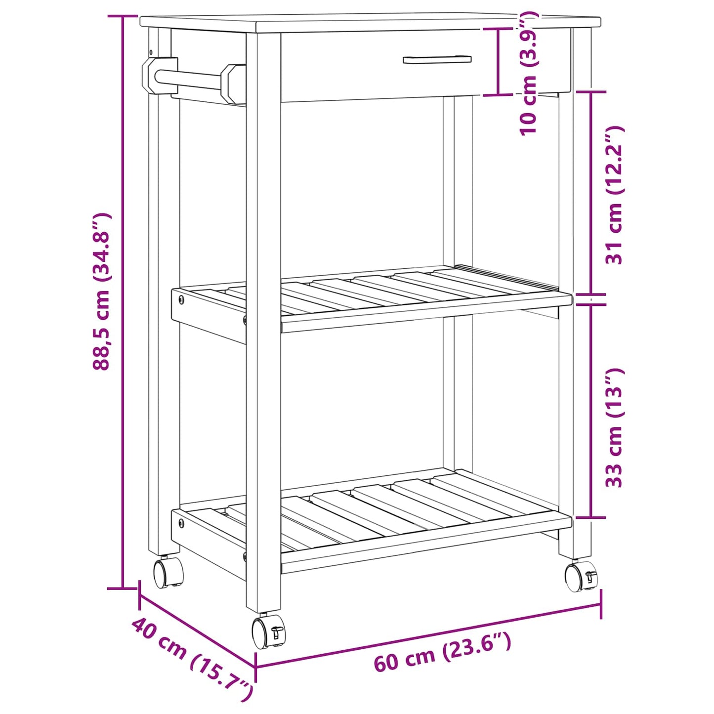Küchentrolley Uni Schwarz 88,5 x 40 x 60 cm