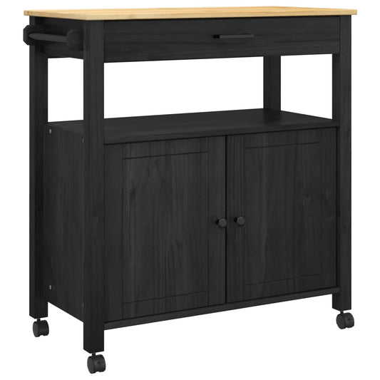Küchentrolley Schwarz 88,5 x 40 x 48 cm Massivholz Kiefer