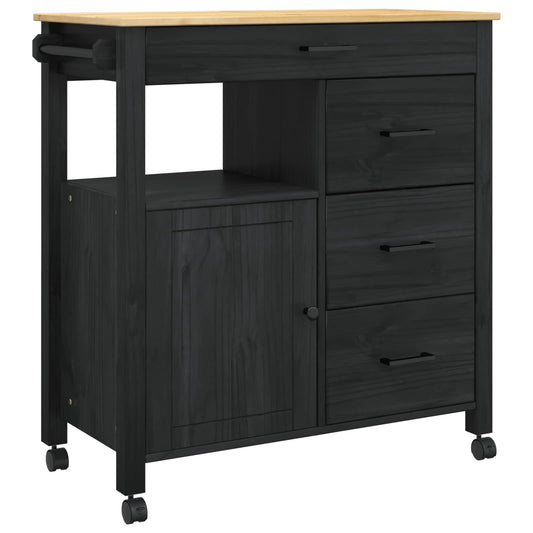 Küchentrolley Schwarz 88,5 x 40 x 84 cm Massivholz Kiefer