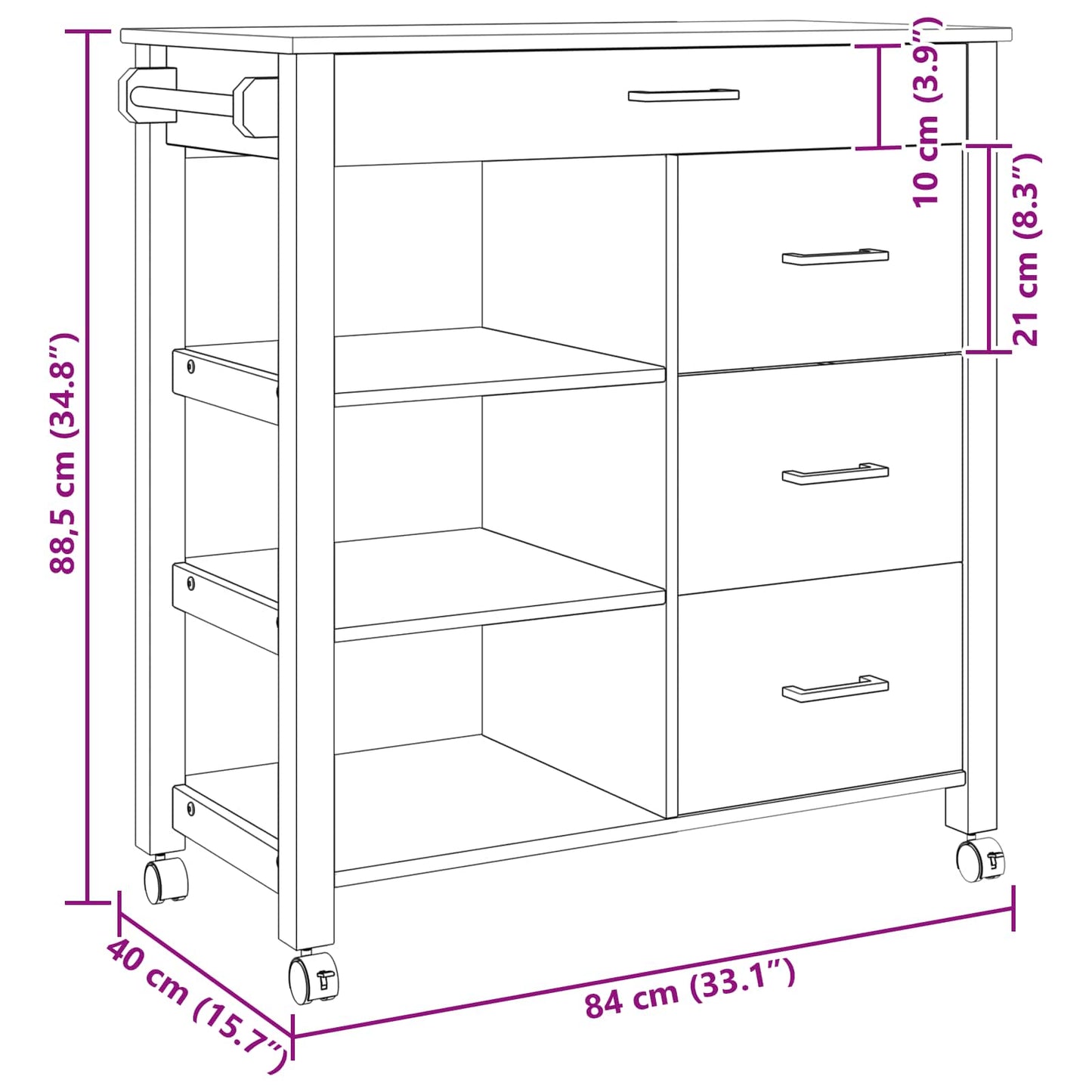 Küchentrolley Schwarz 84 x 40 x 88,5 cm