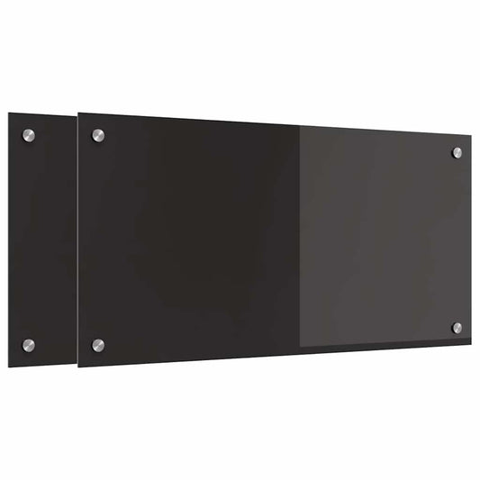 Küchenrückwand 2 pcs Schwarz 80 x 40 cm Gehärtetes Glas