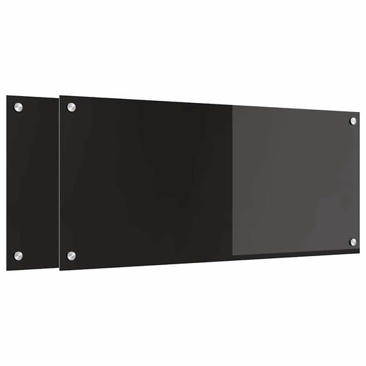 Küchenrückwand 2 pcs Schwarz 90 x 40 cm Gehärtetes Glas