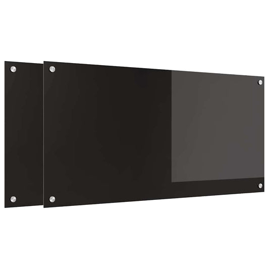 Küchenrückwand 2 pcs Schwarz 100 x 50 cm Gehärtetes Glas