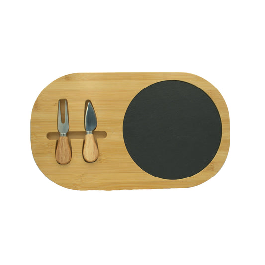 Käsetablettset aus Bambus mit Schieferplatte & Besteck