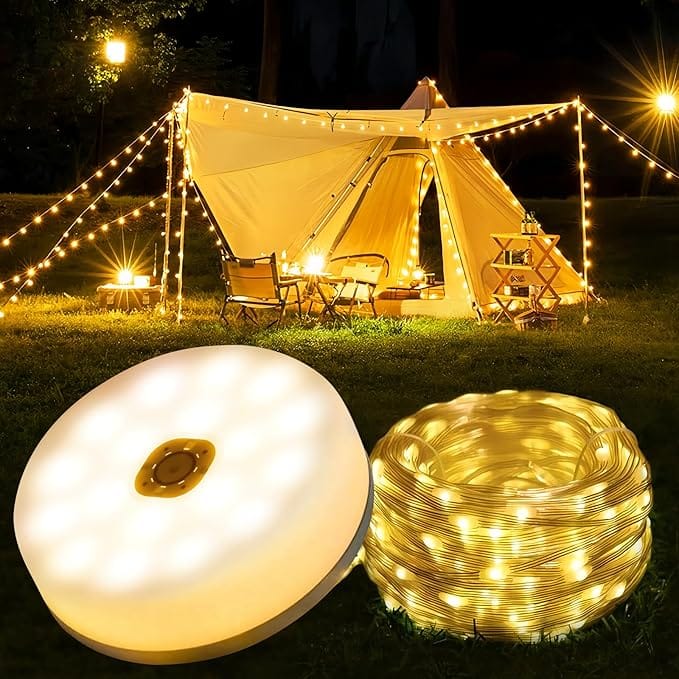 Camping Lichterkette – 10m ausziehbar, USB, Timer & warmweiss
