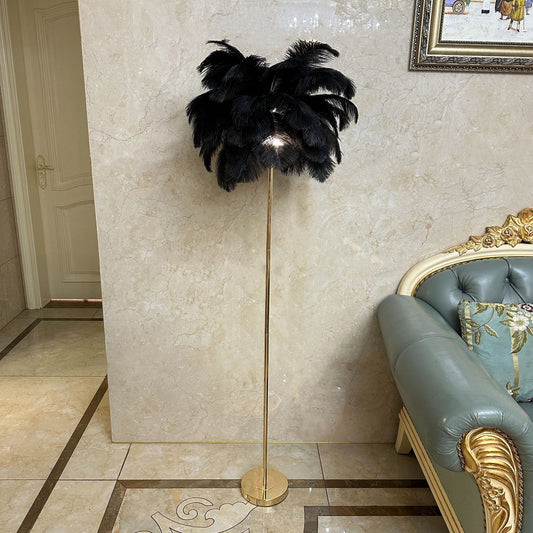 Straussenfeder-Stehlampe – 150 x 60 cm, mit echten Federn, glamourös & elegant