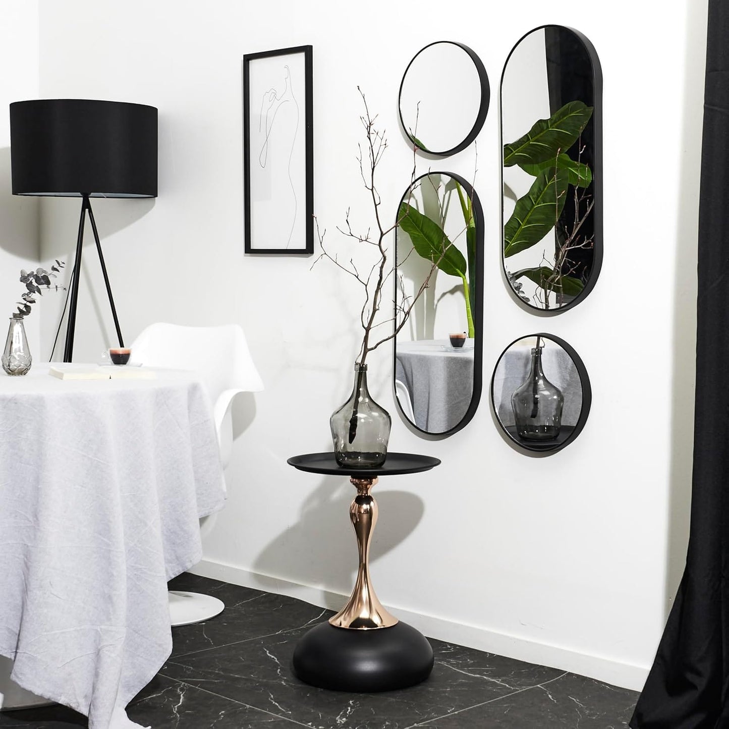 Beistelltisch rund – 40 x 55 x 35 cm, geschwungene Mittelstütze, modernes Design