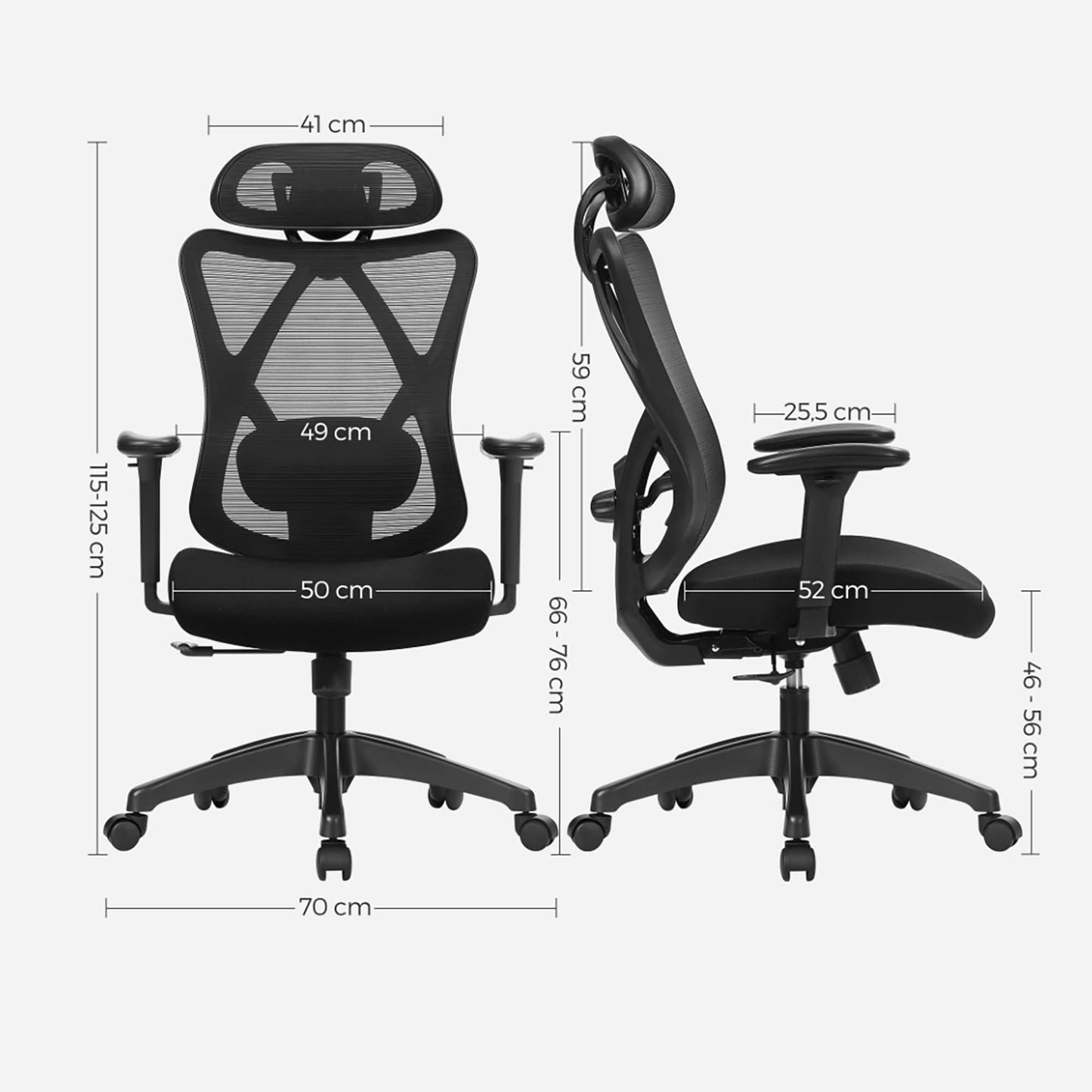 Ergonomischer Bürostuhl mit Fussstütze & Kopfstütze – Schwarz