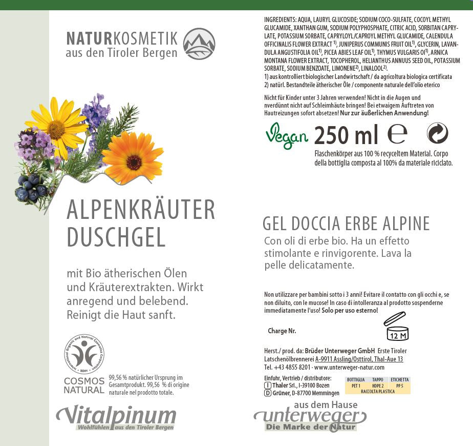Unterweger Alpenkräuter Duschgel – Naturkosmetik mit ätherischen Ölen