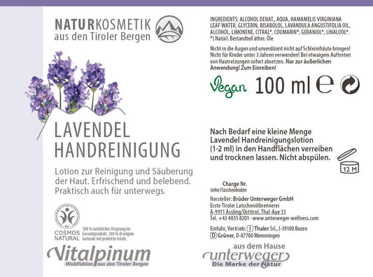 Lavendel Handreinigungslotion Unterweger – Naturkosmetik zur hygienischen Reinigung