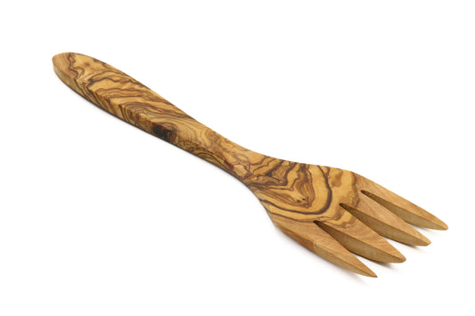 Olive wood wide flat fork, large serving fork, BBQ fork