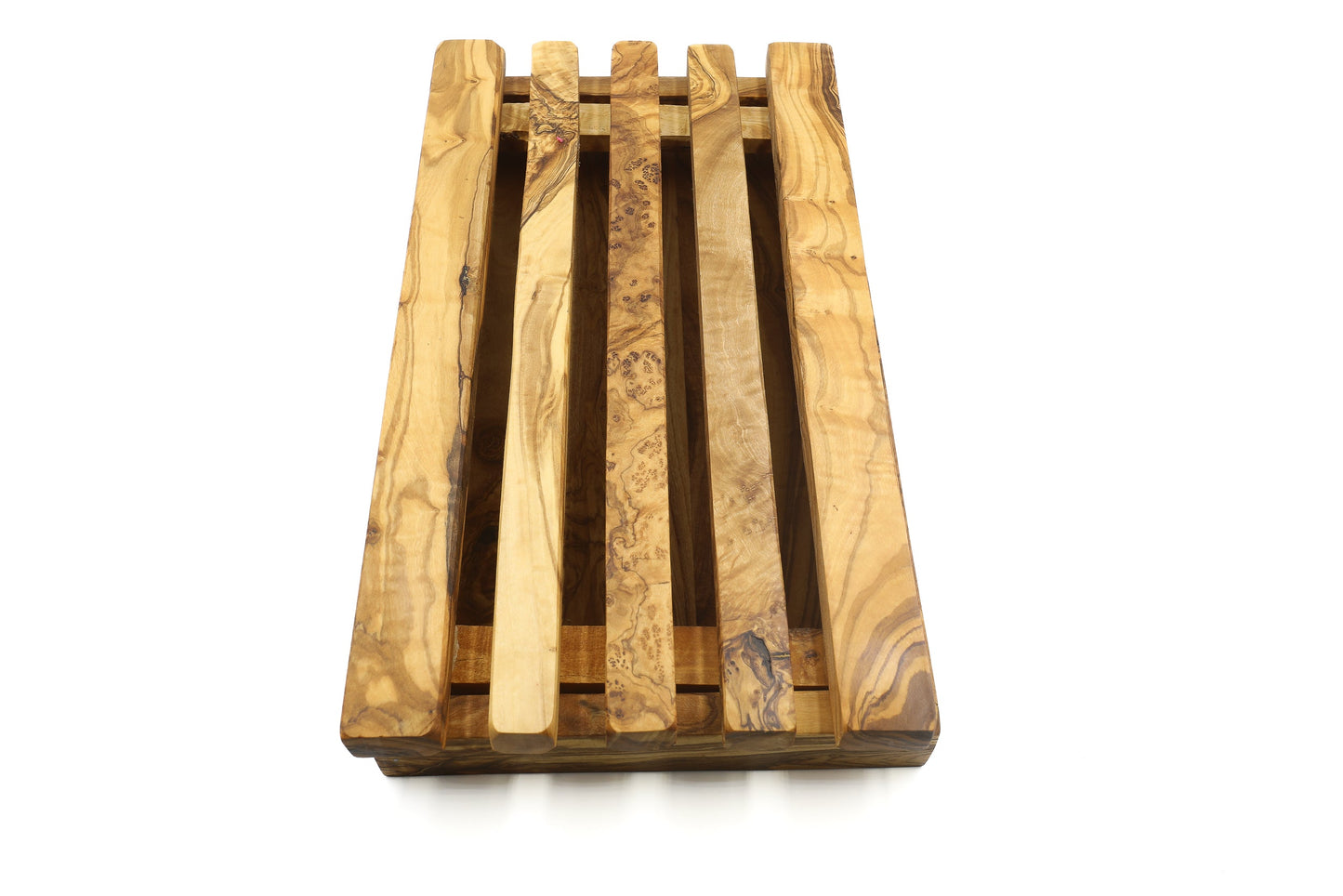 Olive wood rectangular bread cutting board with crumb catcher