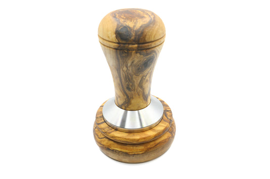 Olive wood and stainless steel coffee tamper with holder