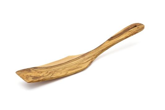 Long curved olive wood spatula, pan flipper