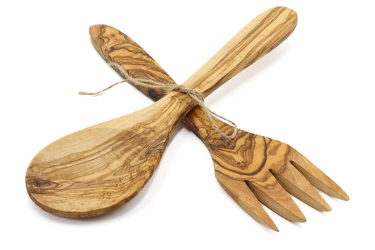 Olive wood duo salad servers