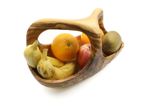 Olive wood fruit basket with handle