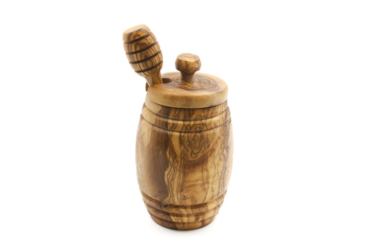 Olive wood honey jar with lid and stick