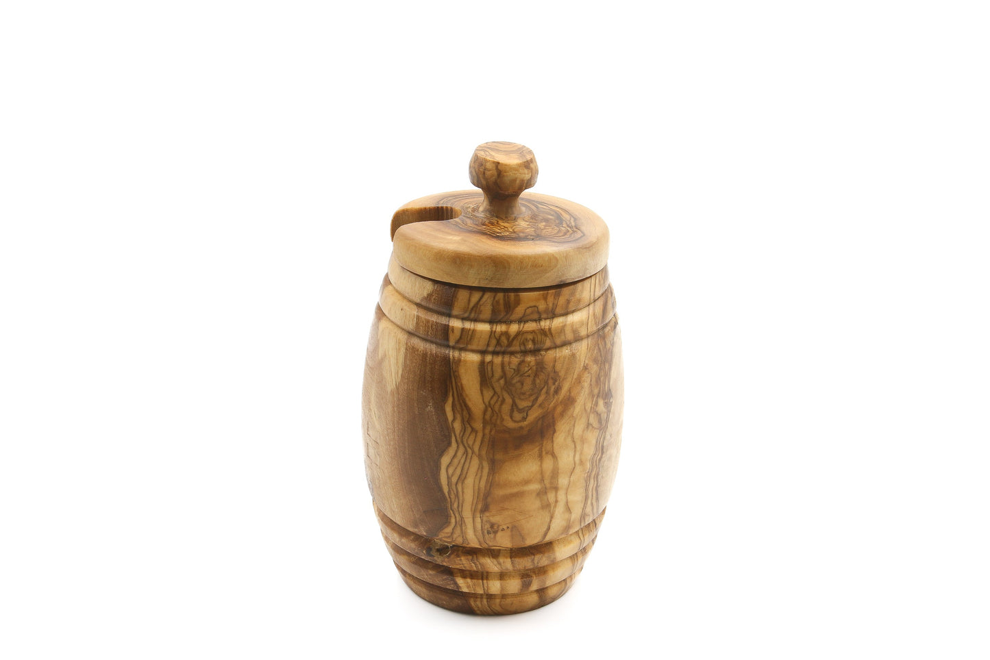Olive wood honey jar with lid and stick