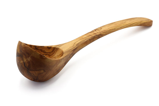Olive wood ladle, soup spoon serving