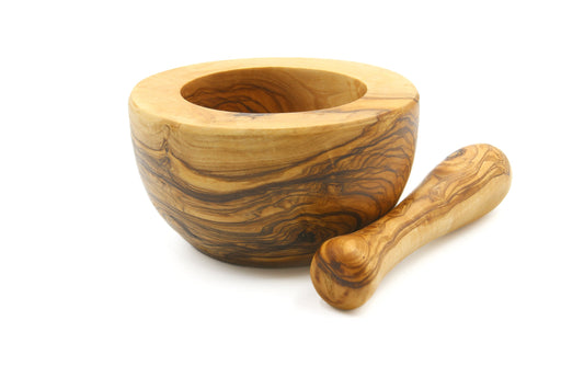 Olive wood mortar and pestle, vintage grinder
